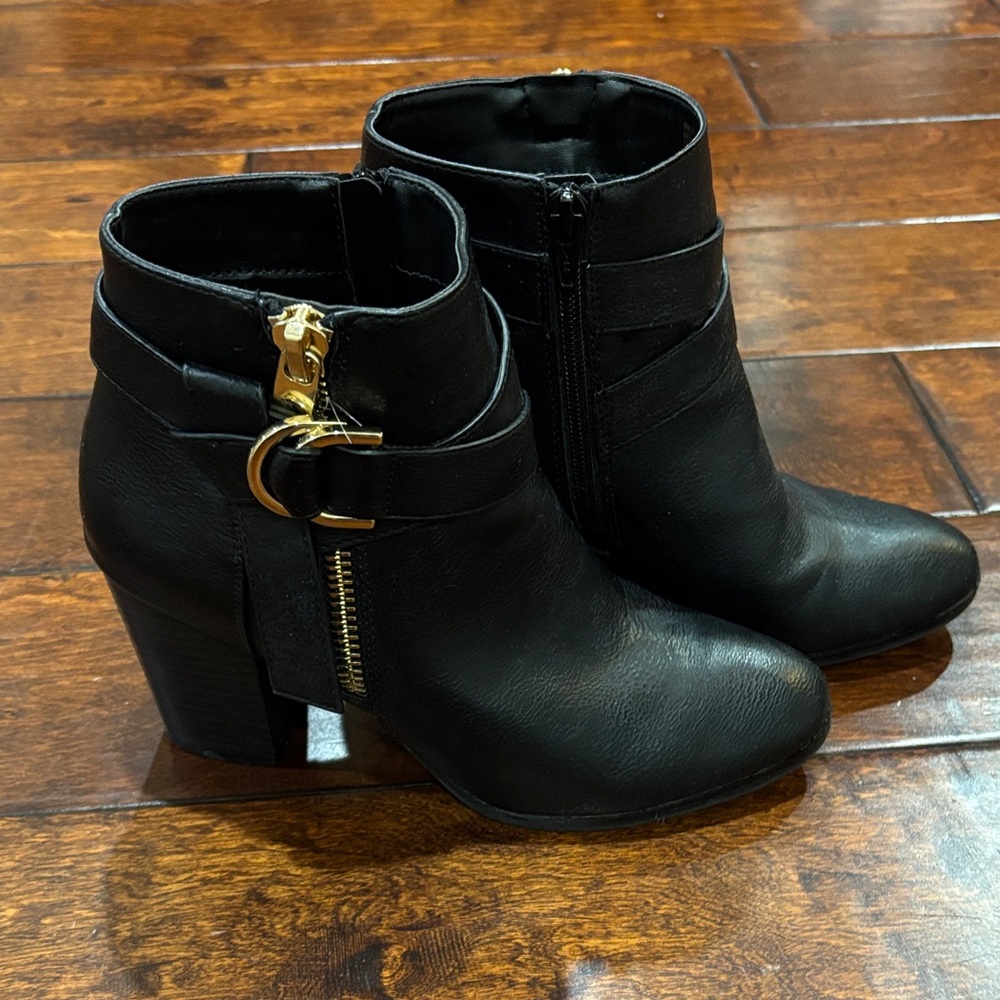 Black Ankle Boots with Gold Accent